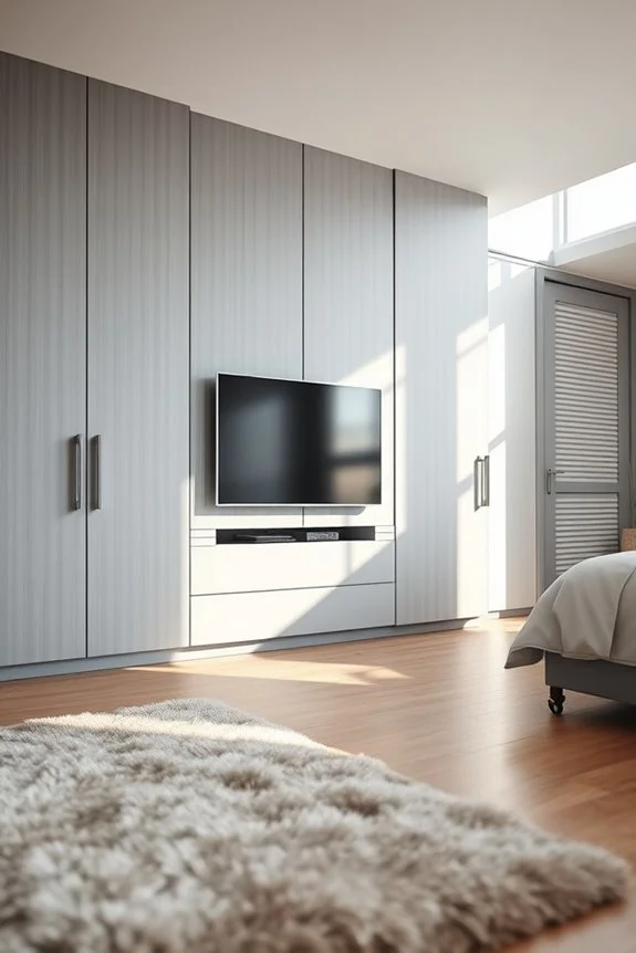 chic gray closet wall with tv