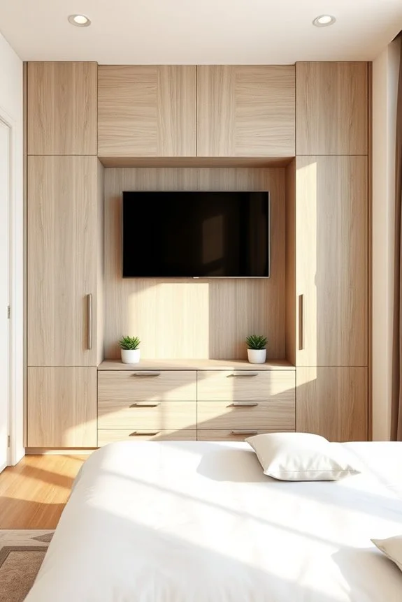 textured accent closet wall with tv