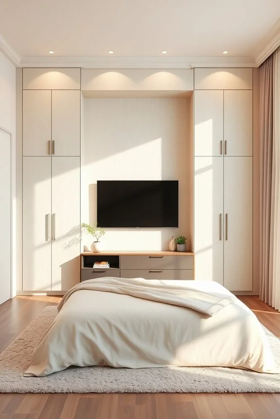 textured wall closet with tv nook