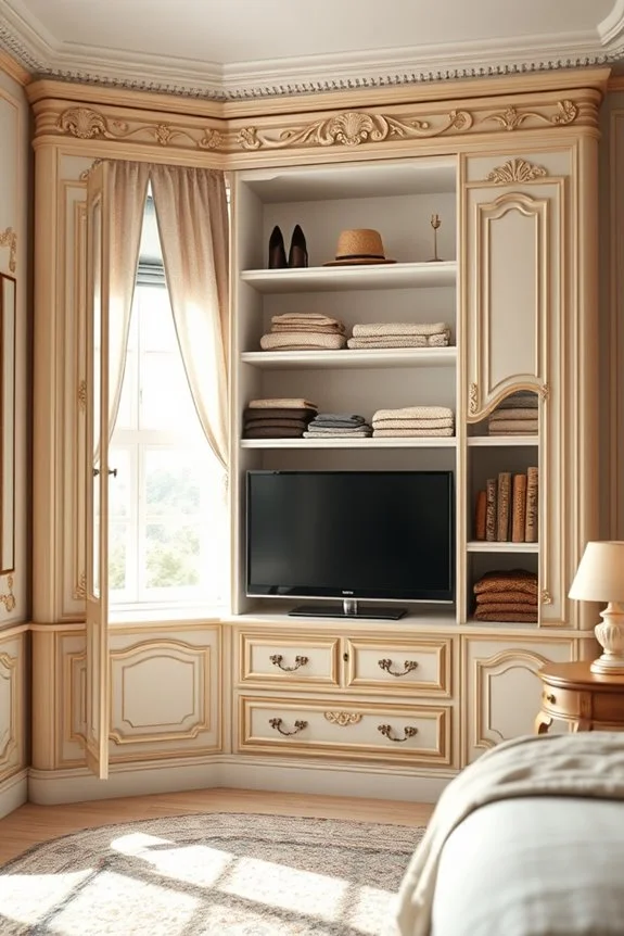 vintage chic closet with tv