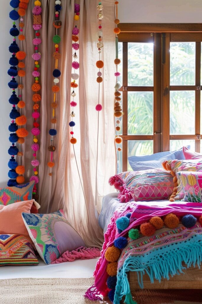 Pom-Pom Trimmed Curtains