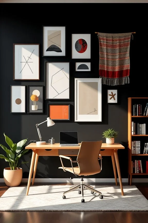 gallery wall with black background