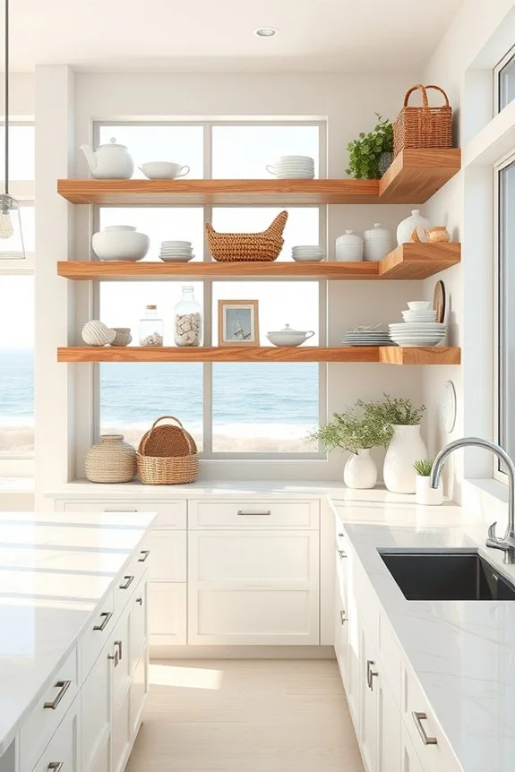 beachy open shelving decor