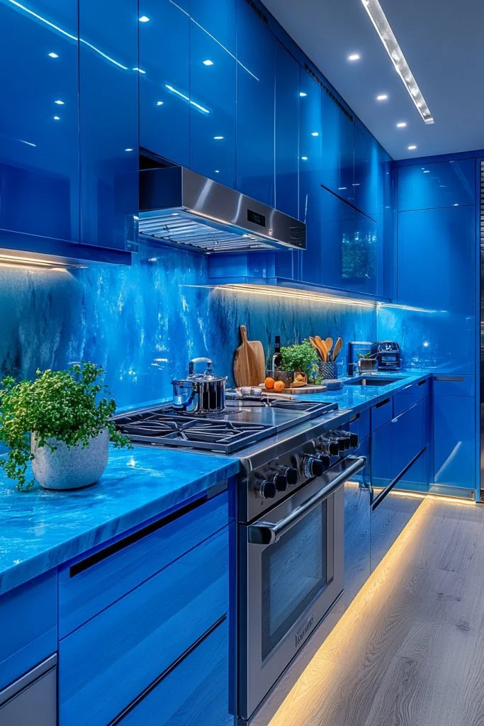 Bright Cerulean Blue Kitchen Cabinets