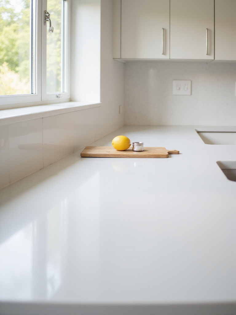 Minimalist kitchen countertop with lemon and salt cellar
