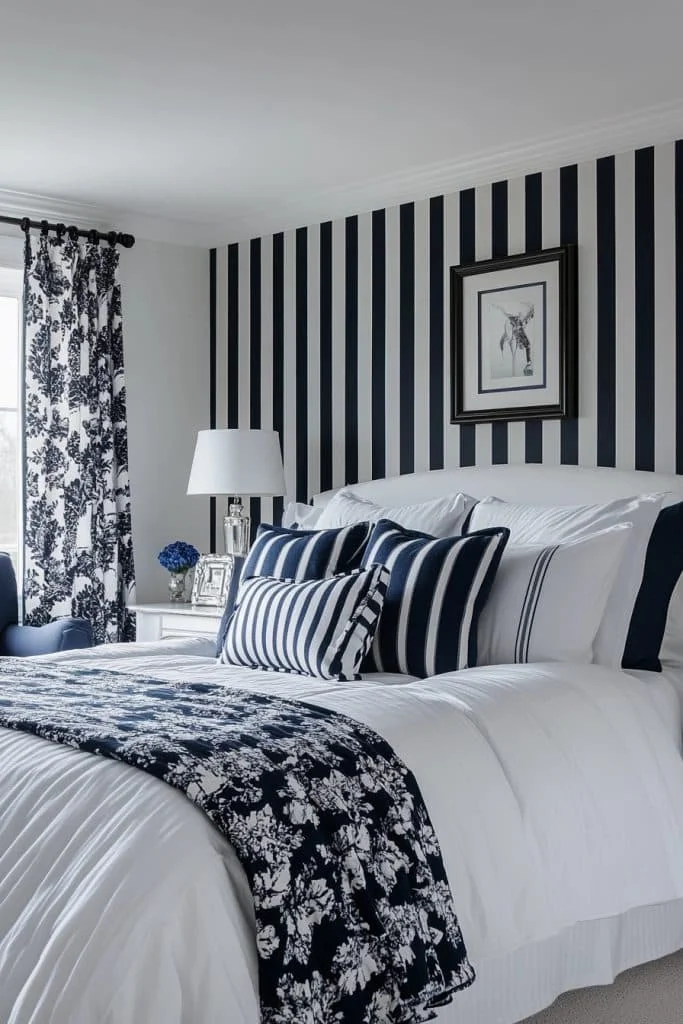 Nautical Navy and White Striped Bedroom