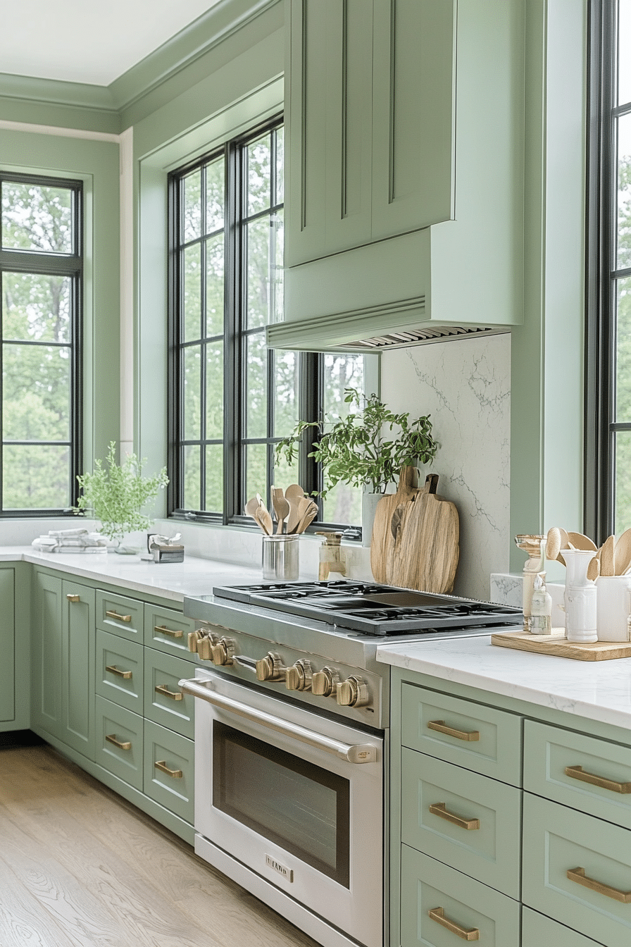 tranquil sage green kitchen