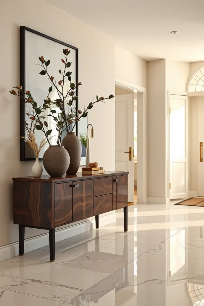 Sculptural vases on entry table