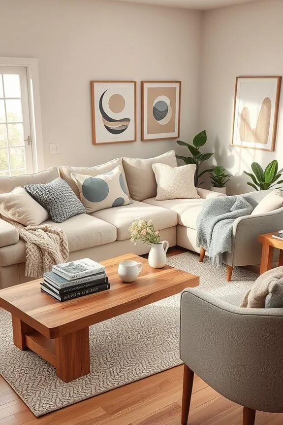 layered soft textiles in living room