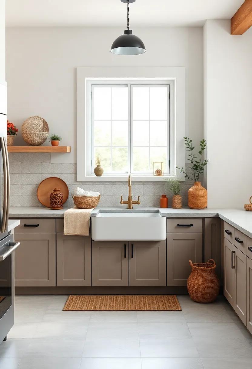 Natural Linen Textures and Woven Baskets Positioned Near Timeless Farmhouse Sink Areas