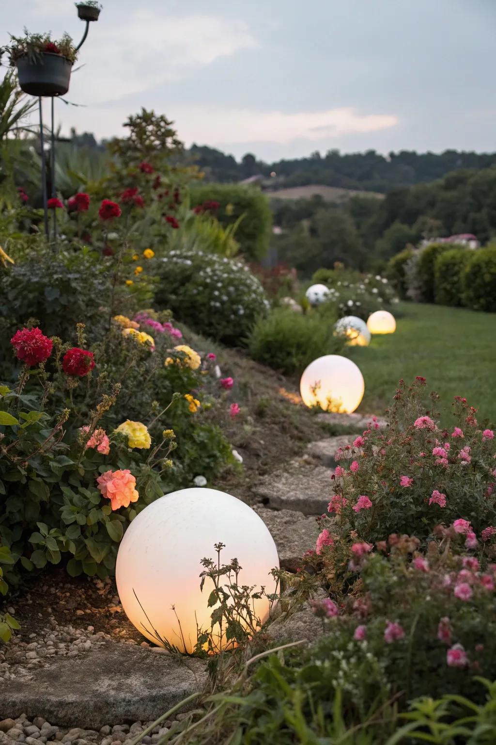 Modern hanging spheres add a chic vibe to outdoor spaces.