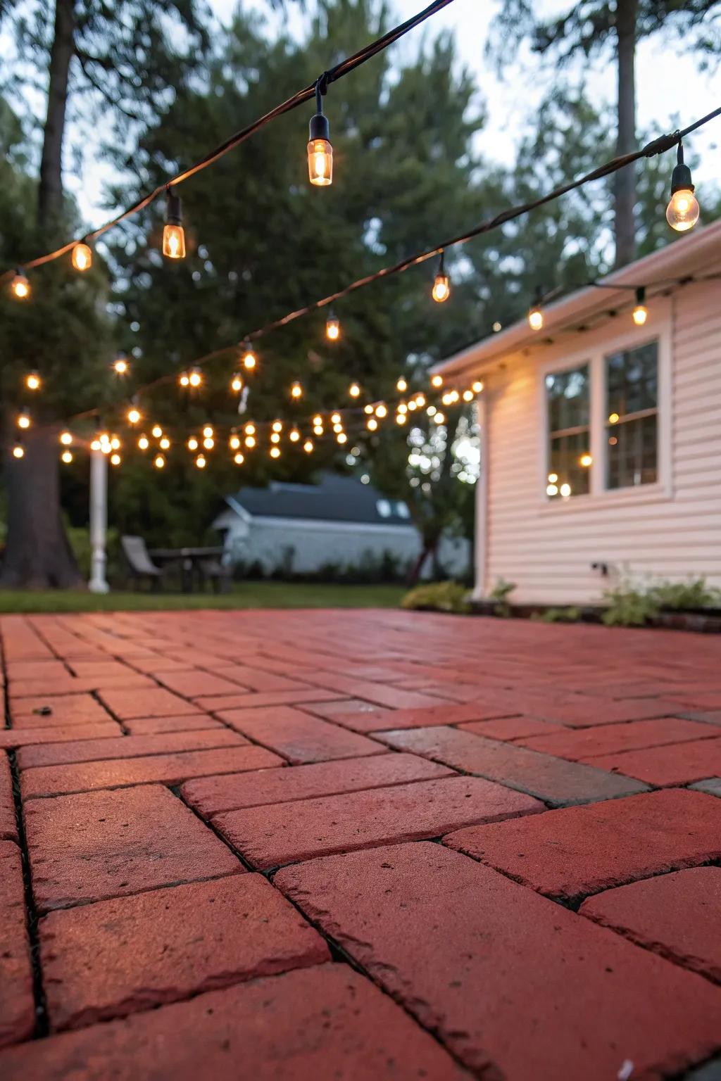 Solar string lights create a magical glow over your patio.