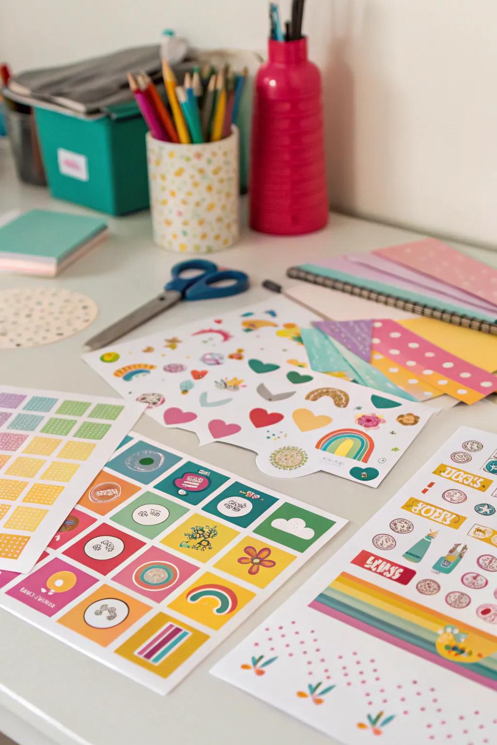 Colorful sticker sheets as Easter egg fillers.