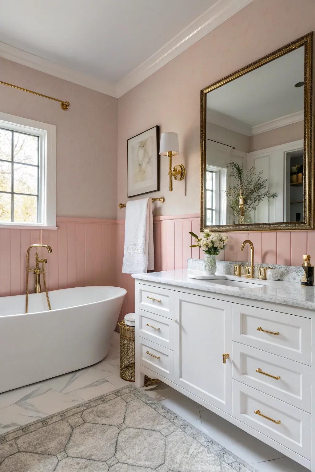 Blush pink bathroom walls