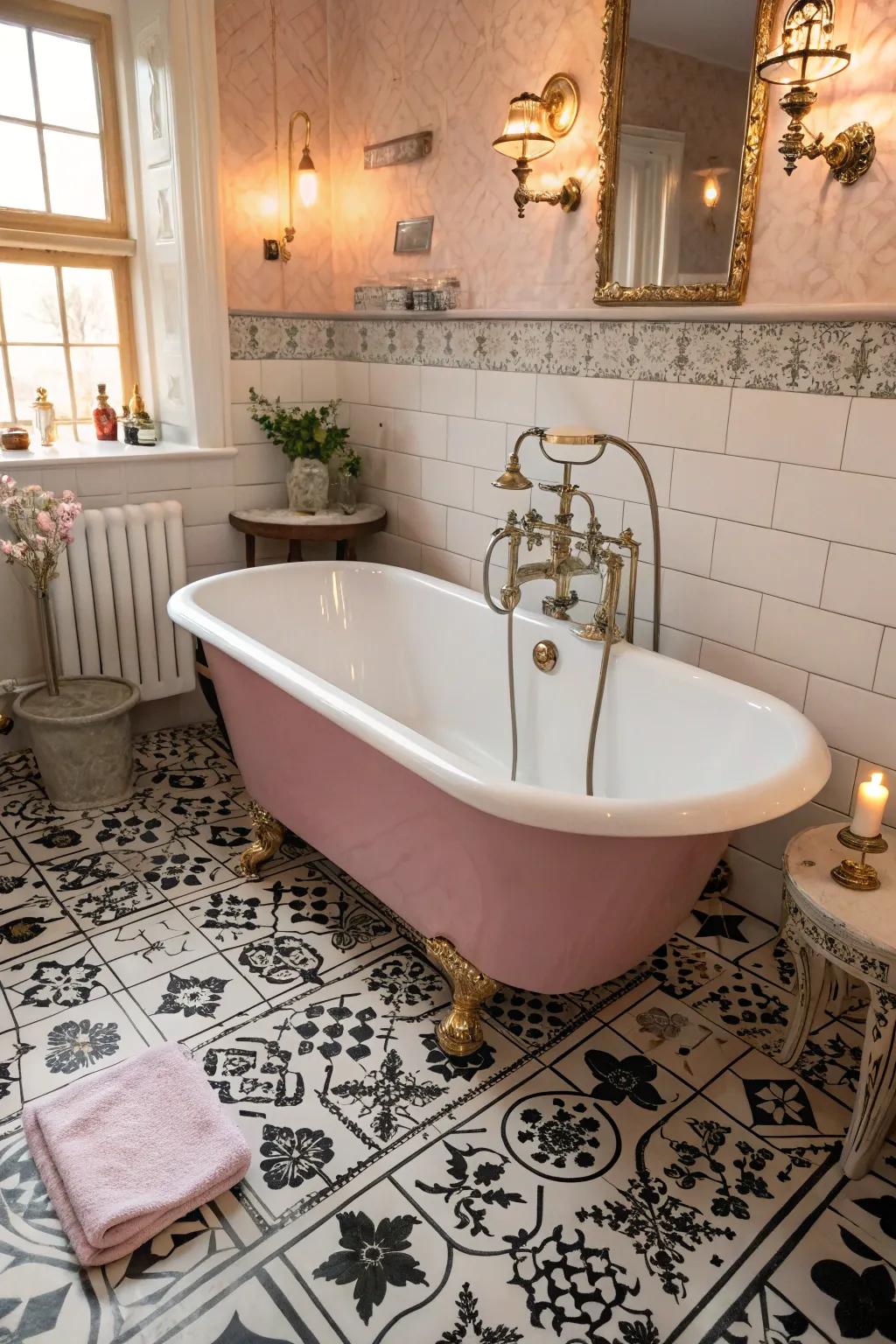Pink clawfoot bathtub