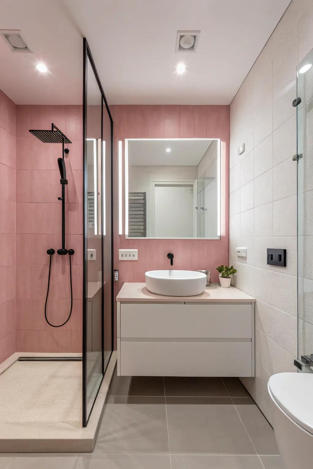 Minimalist pink and white bathroom