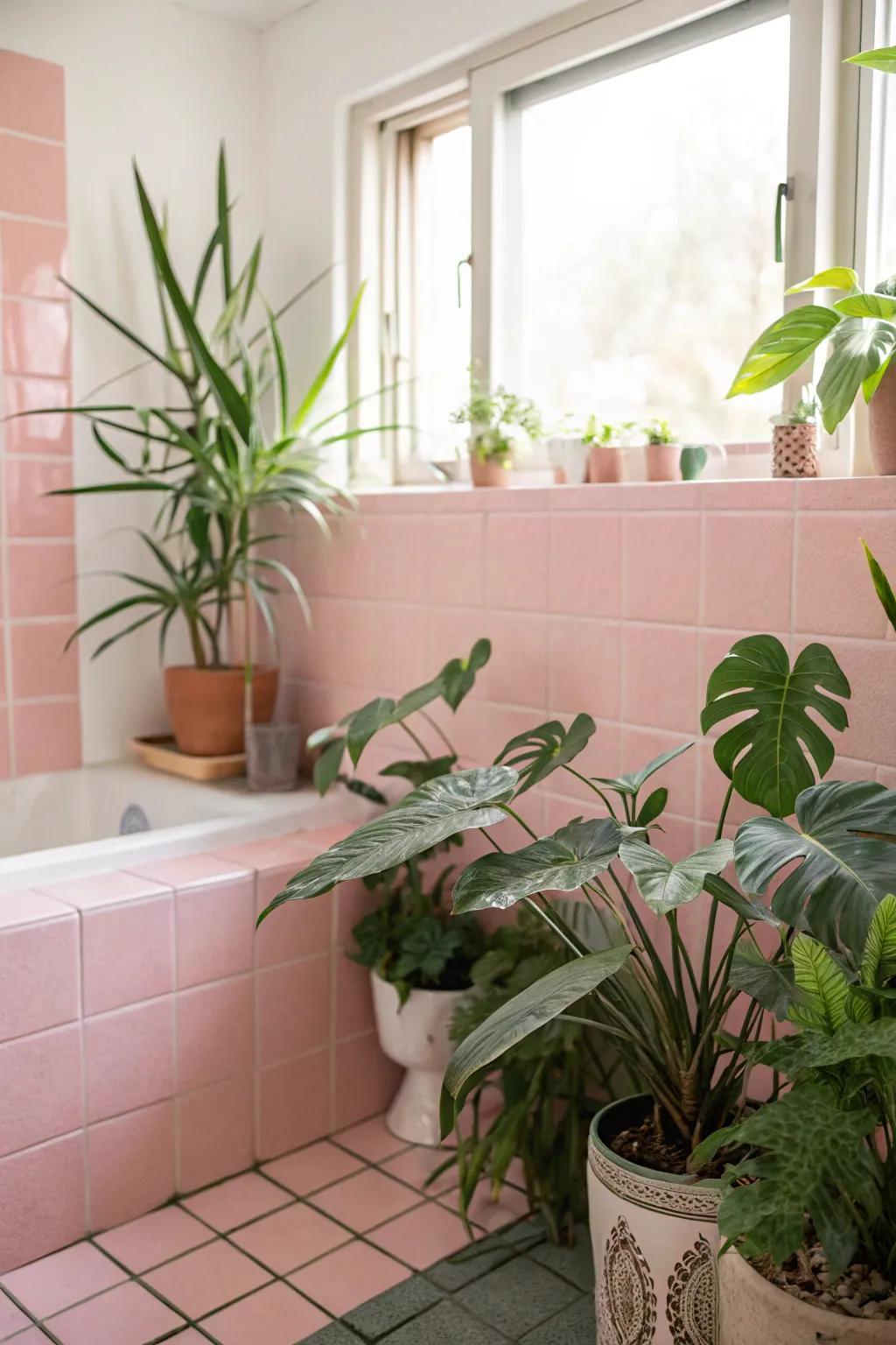 Pink and green bathroom decor