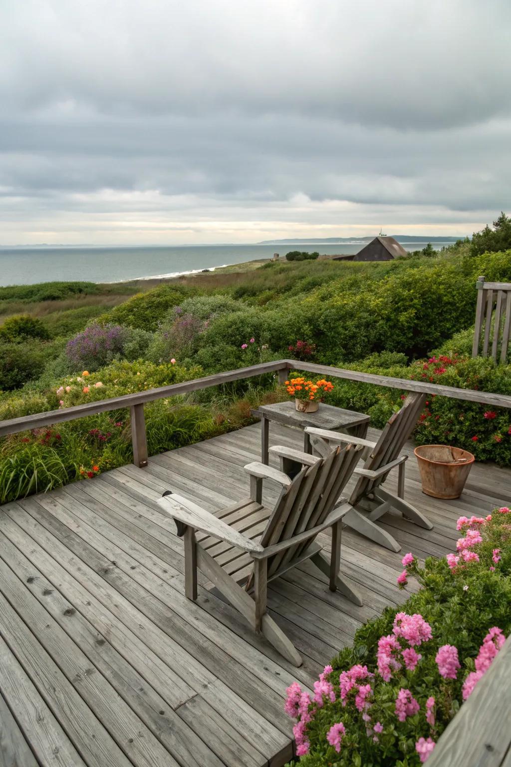 Decking offers a perfect spot to relax and enjoy coastal views.