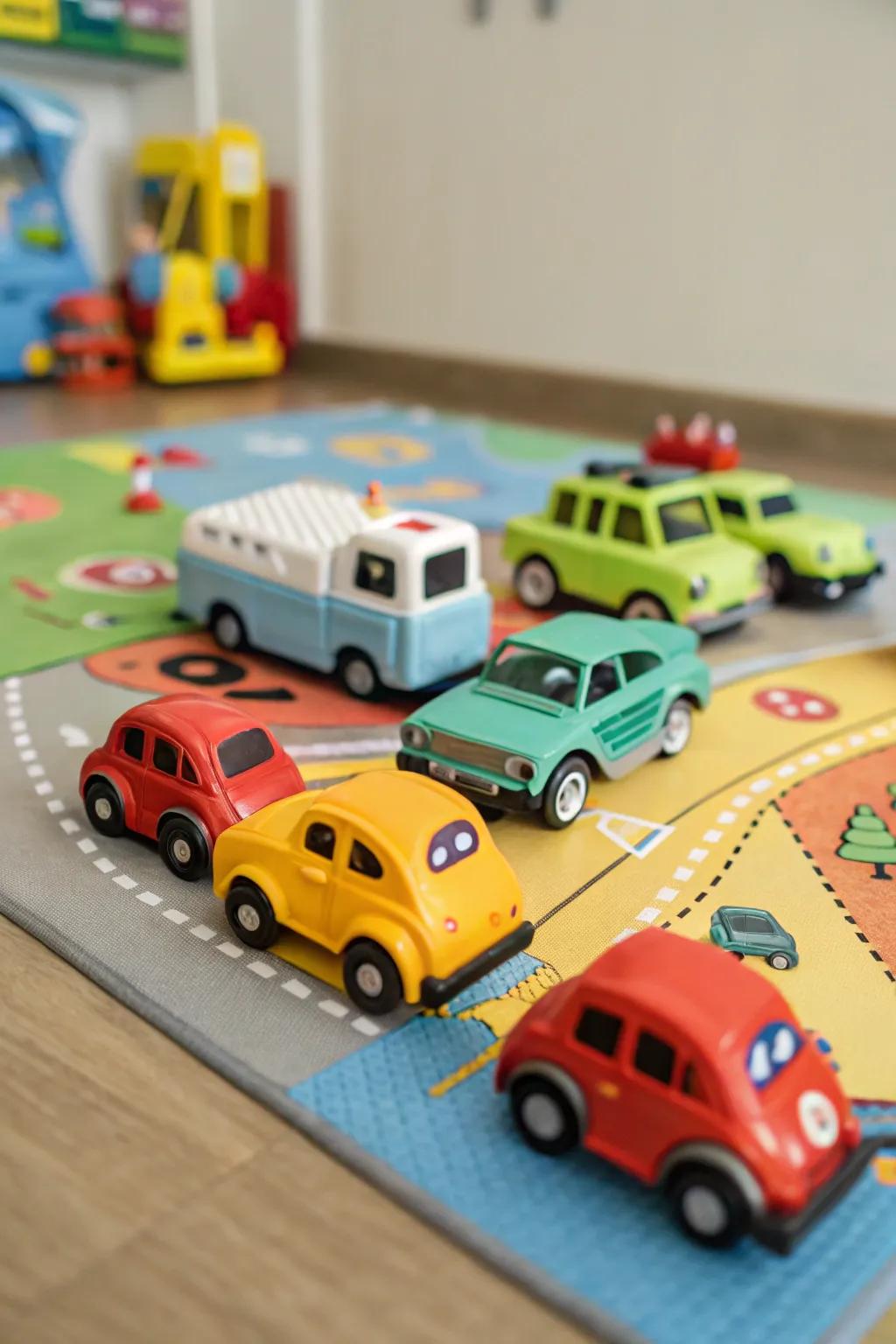 Mini toy cars for Easter egg surprises.