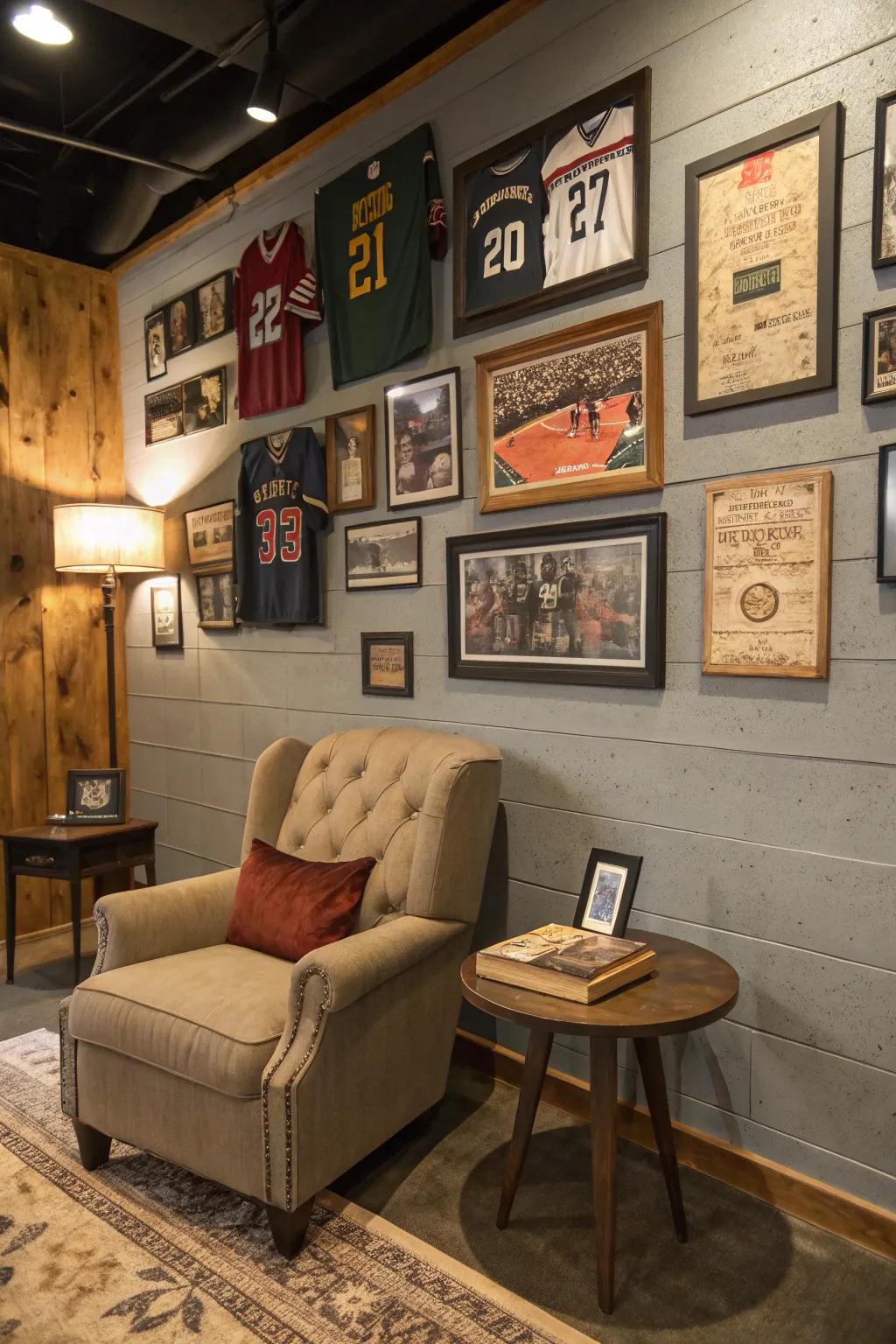 Showcasing memorabilia adds personality to your man cave.
