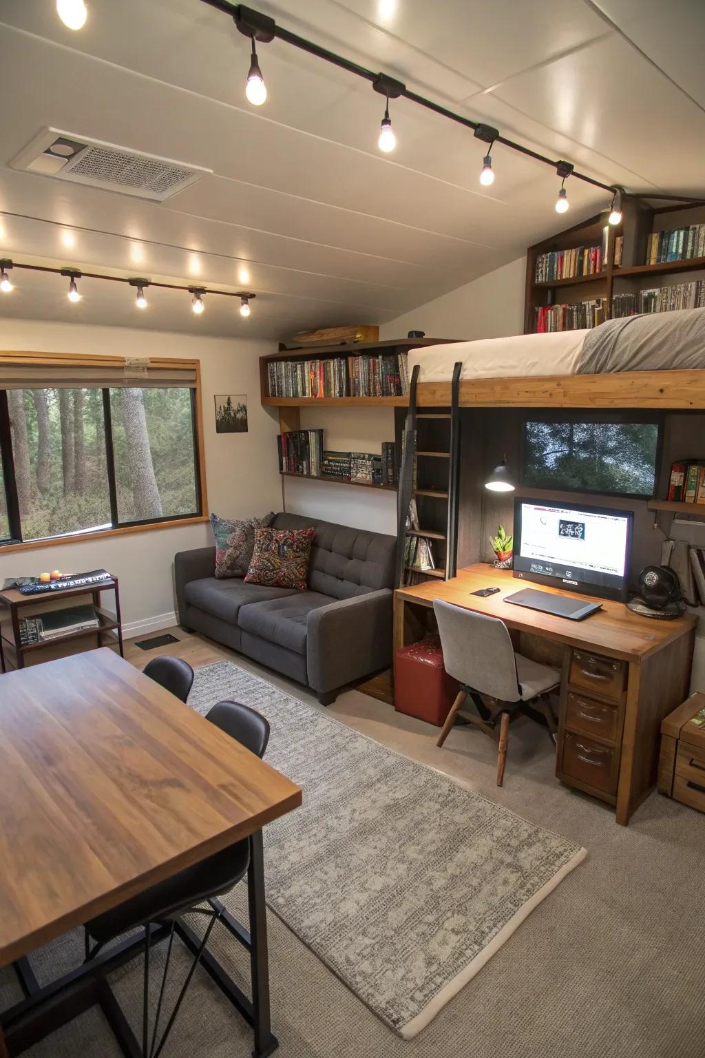 Multi-functional furniture maximizes space efficiency.