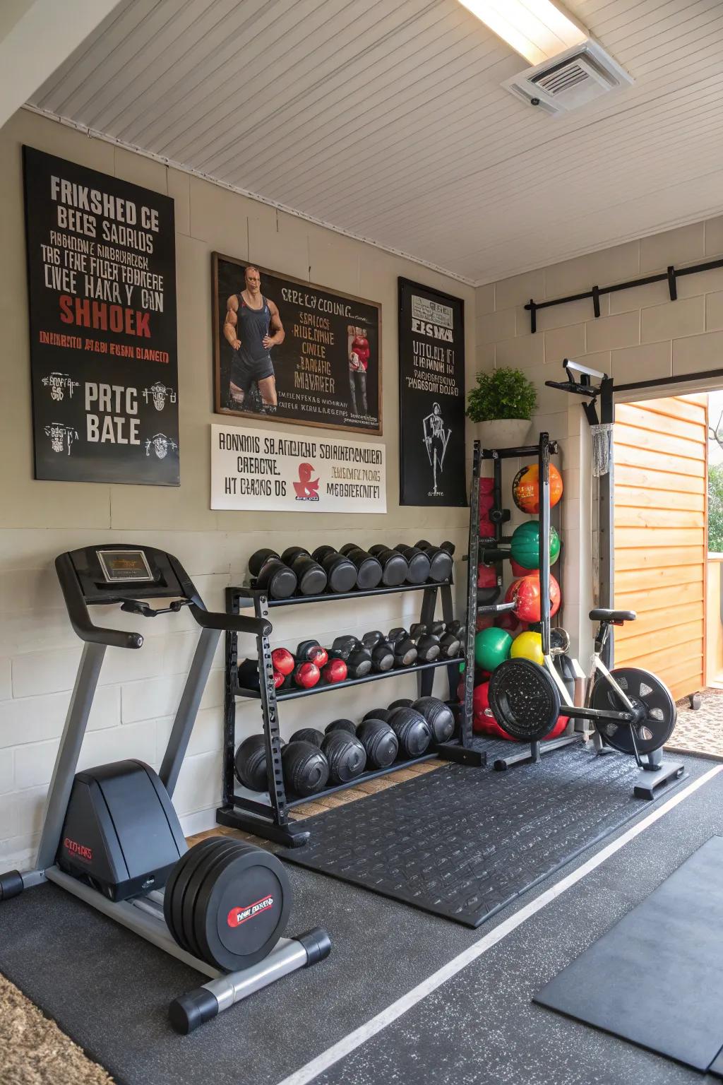 A fitness corner promotes health and balance.