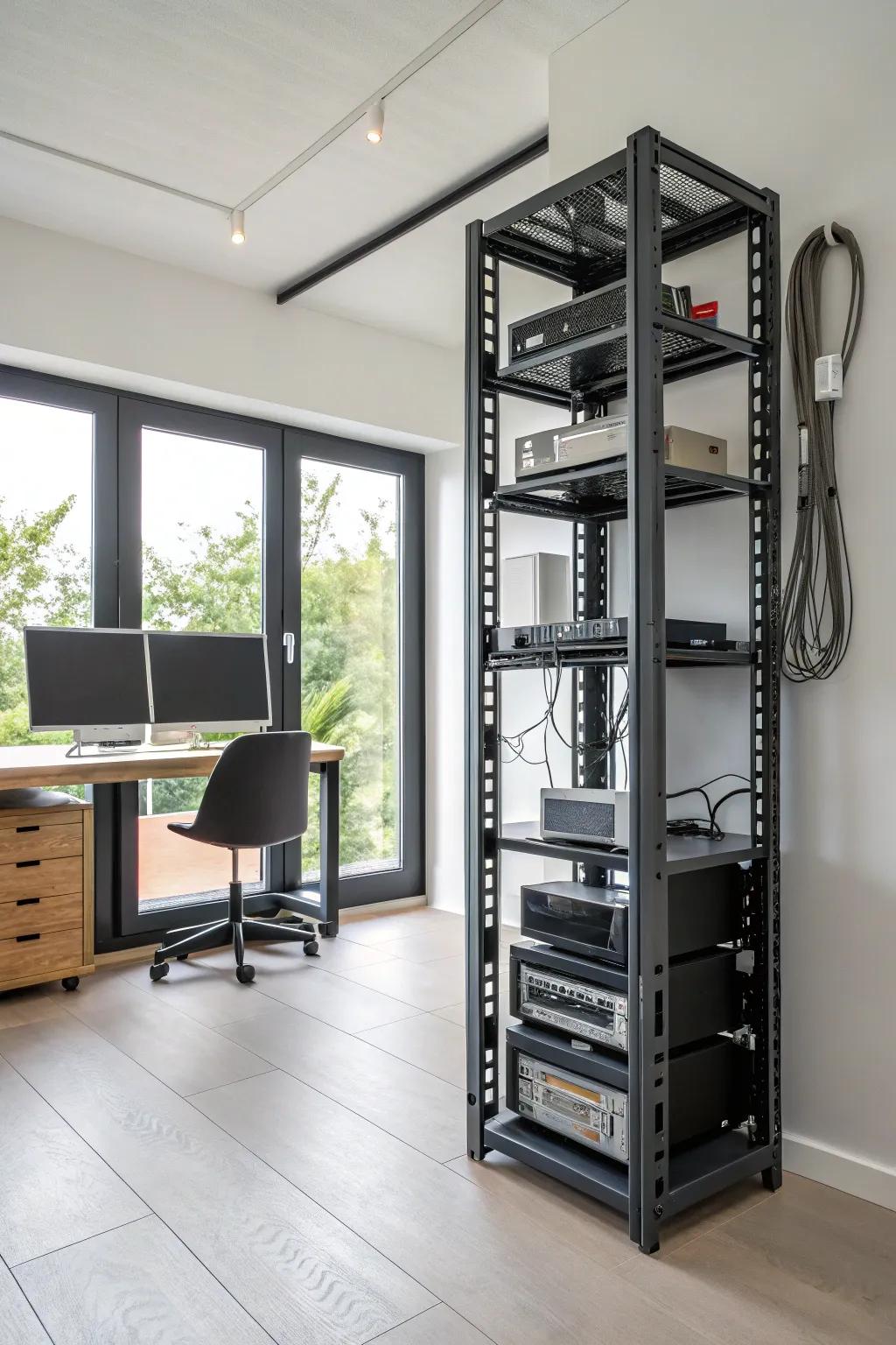 Open-frame racks offer a clean, contemporary look.