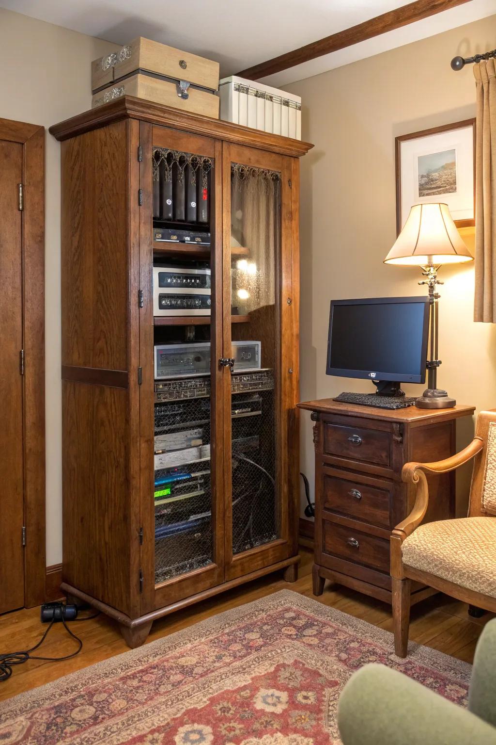 Give old furniture new life as a network rack.