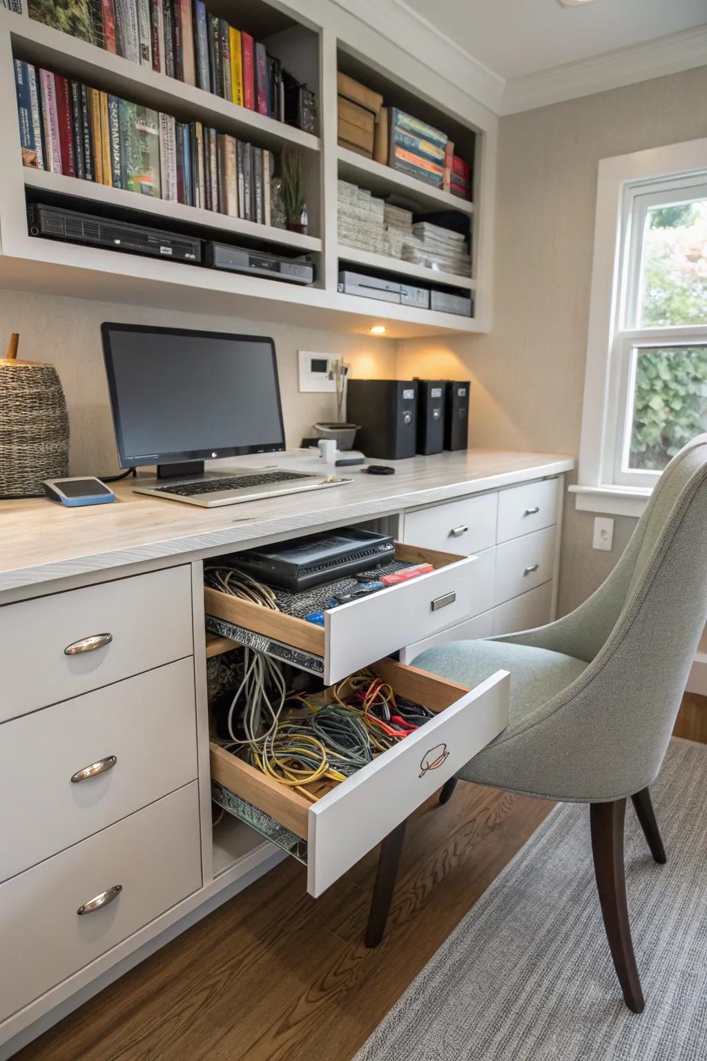 Drawer-style racks hide your network gear elegantly.