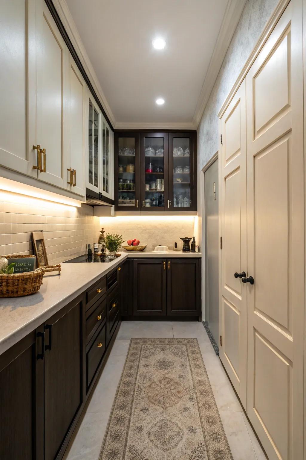 Two-tone cabinets add dimension and style.