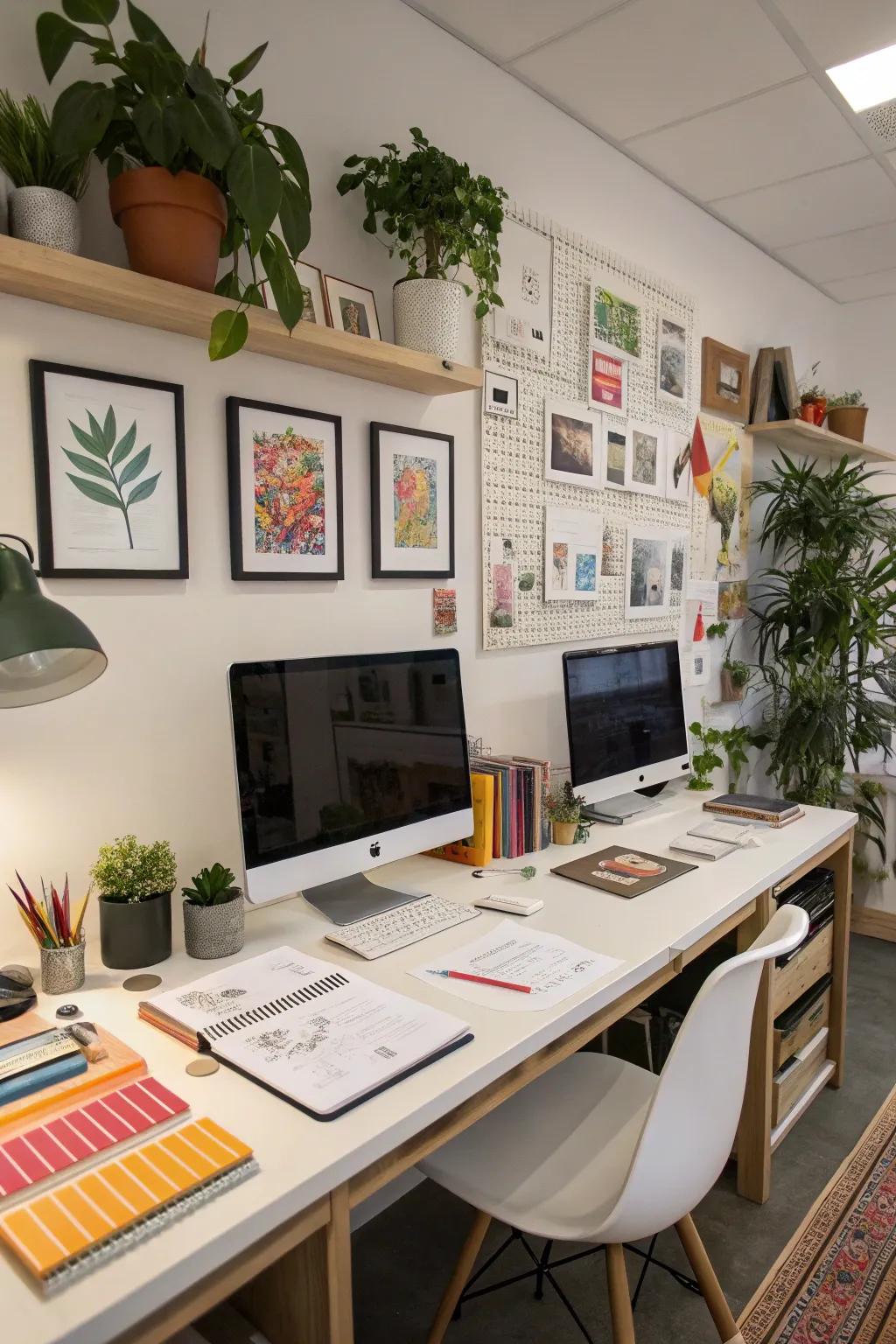 Personalized decor creates a warm and inviting workspace.
