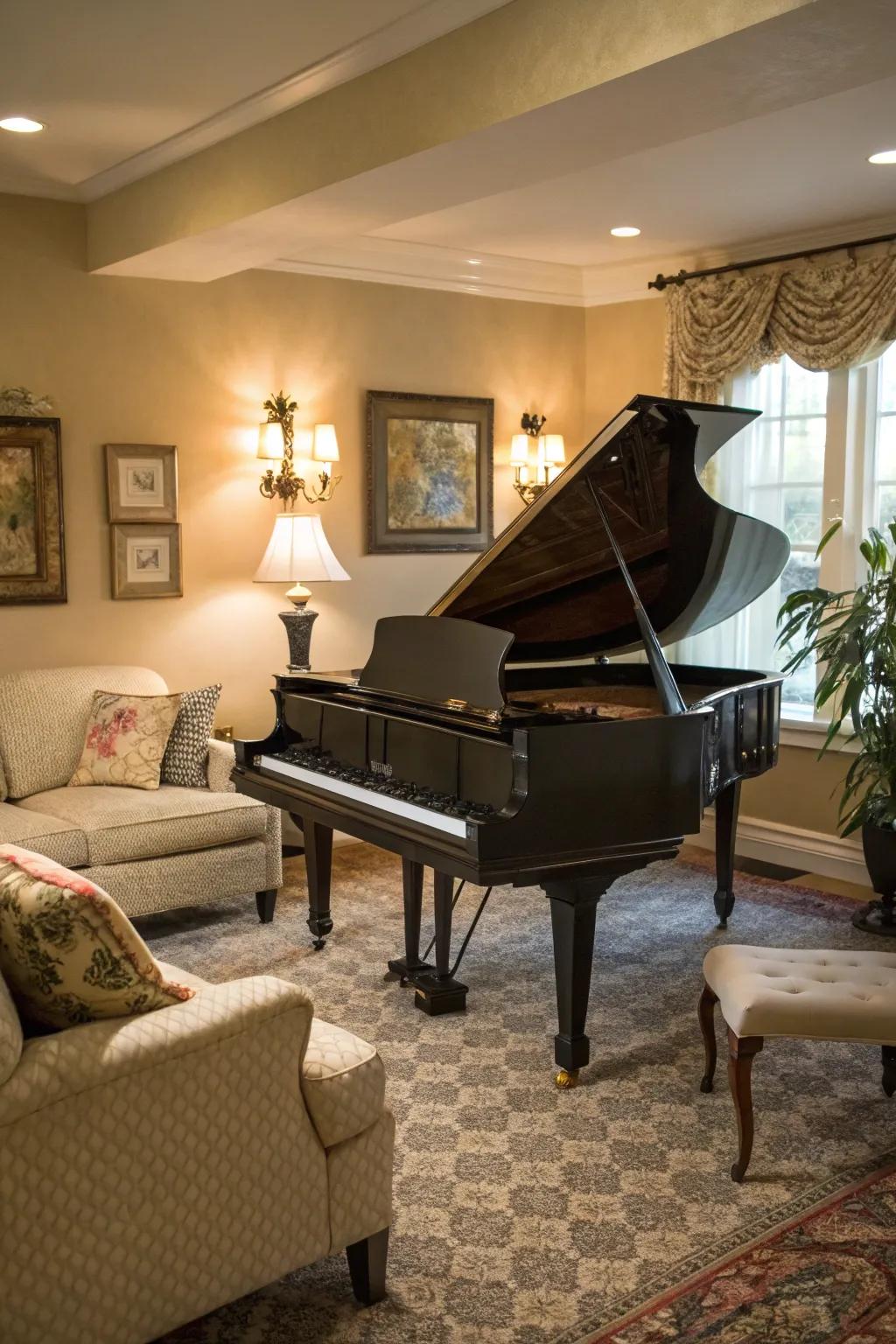 Intimate corner nook for music and relaxation