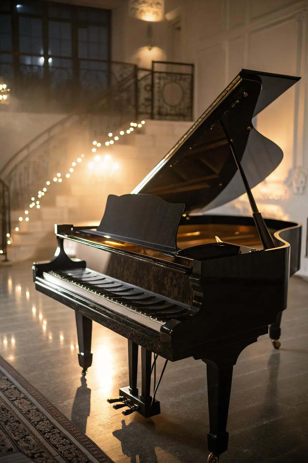 Accent lighting highlighting the piano