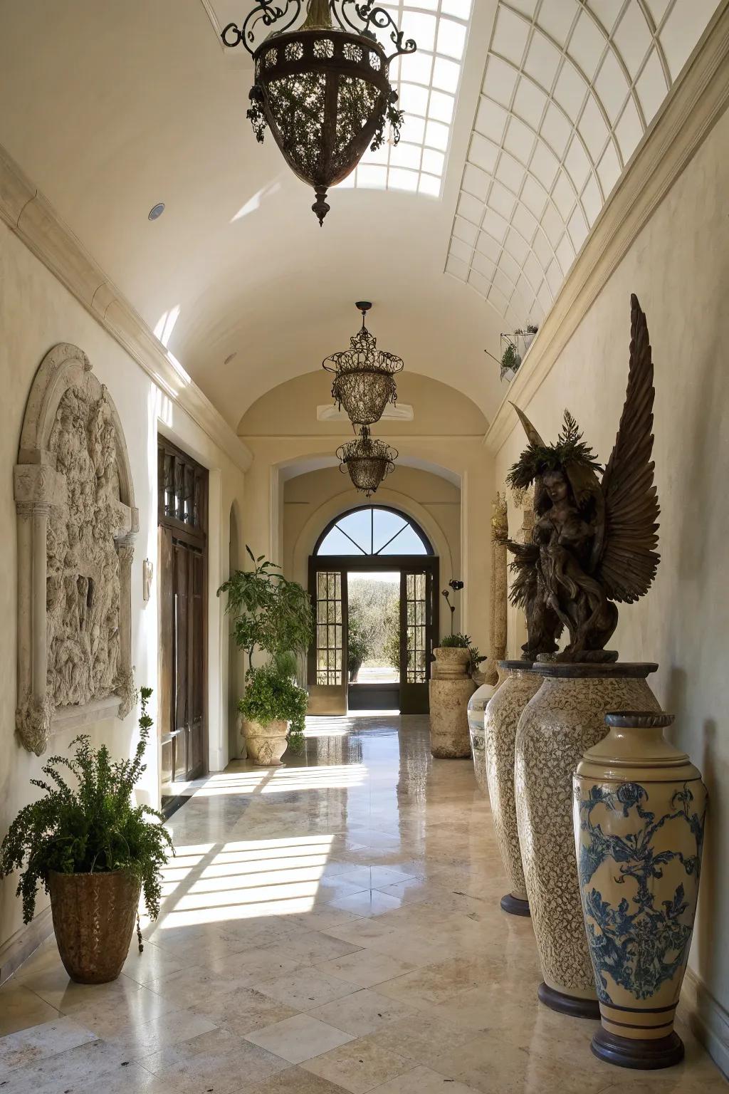 Distinctive decor adds character and charm to the entry.