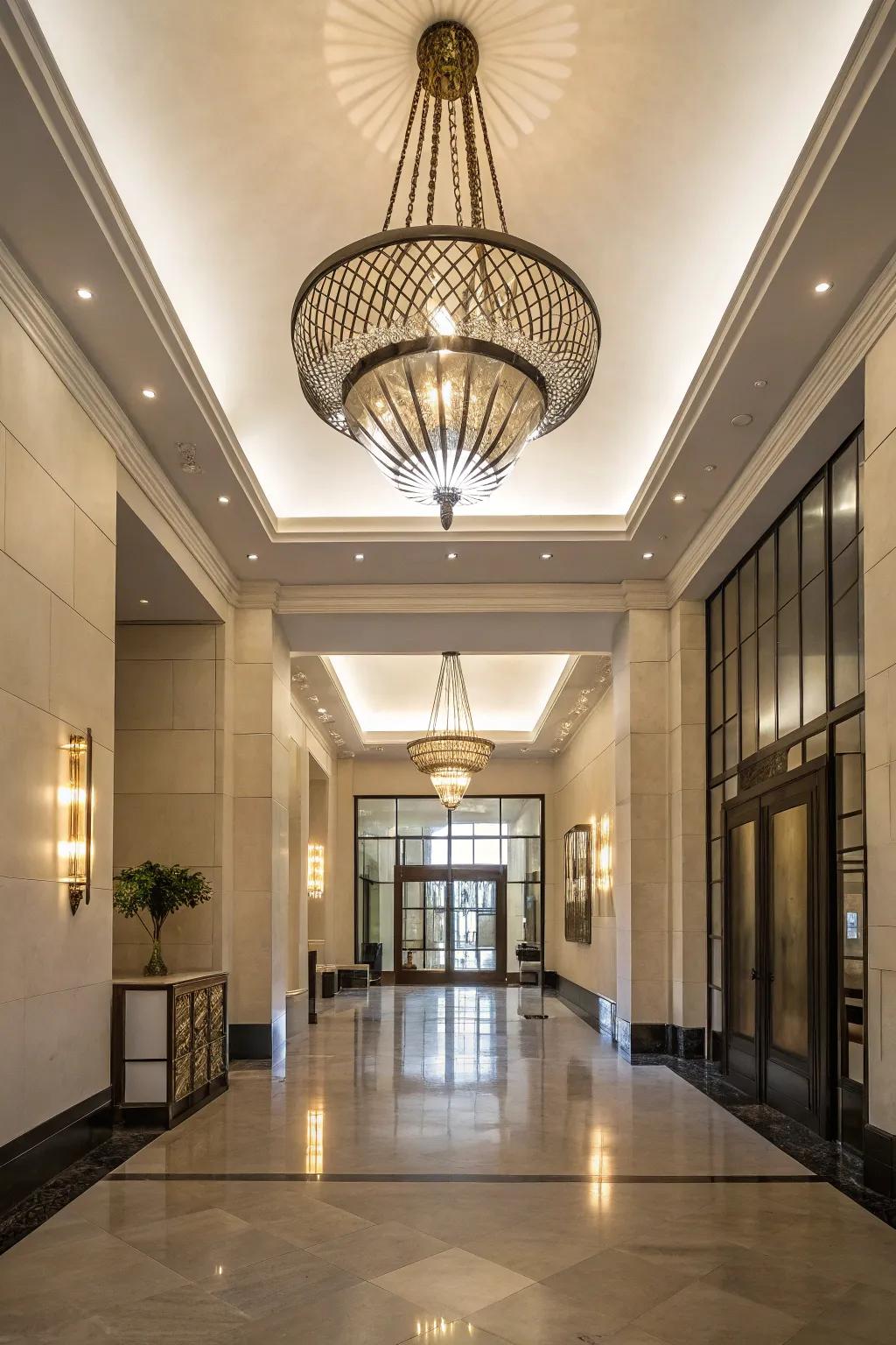 Sculptural lighting fixtures serve as art and illumination.