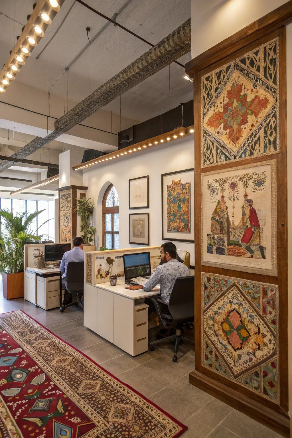 Office design featuring local cultural elements.