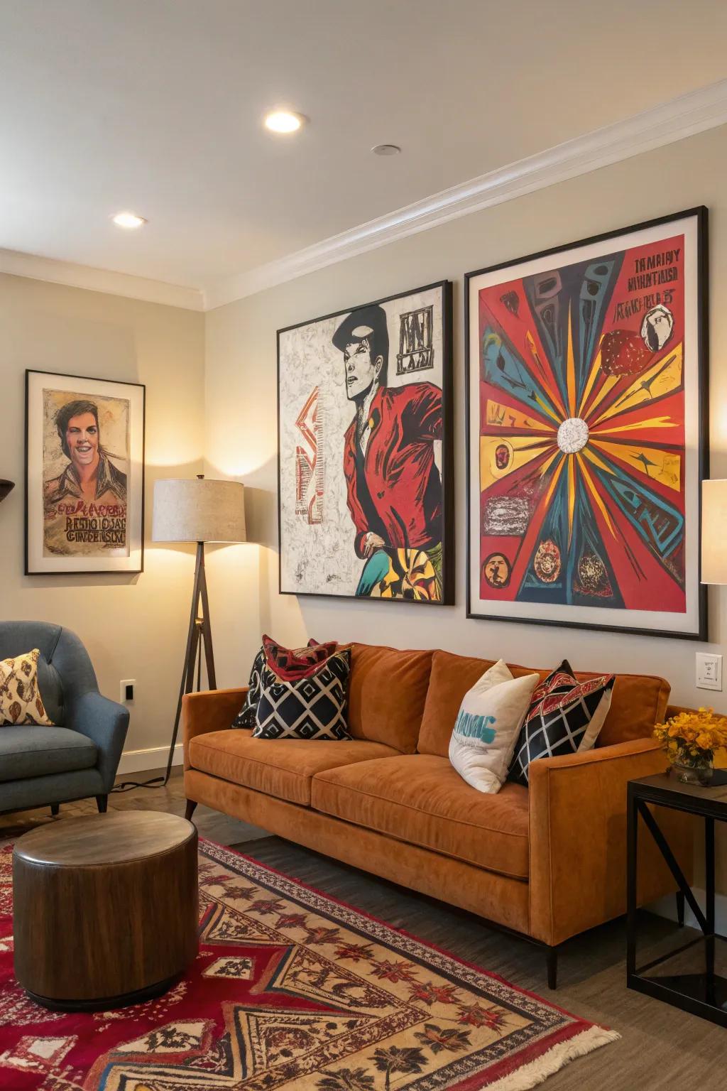 Vibrant artwork energizing a living room corner.