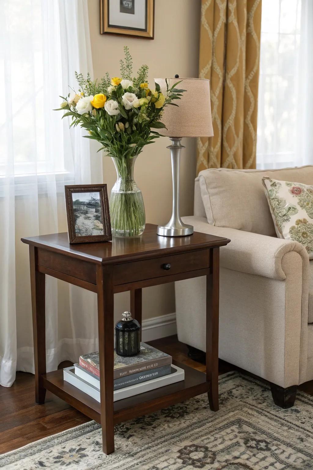 Side table adding charm and function.