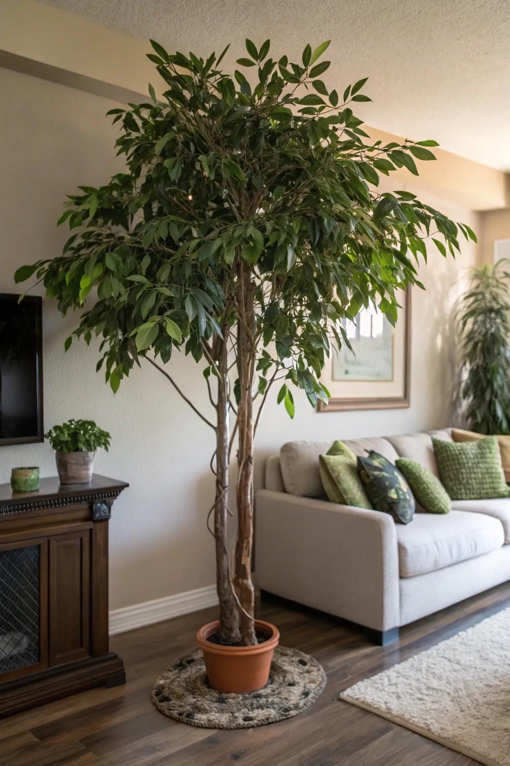Indoor tree adding height and greenery.
