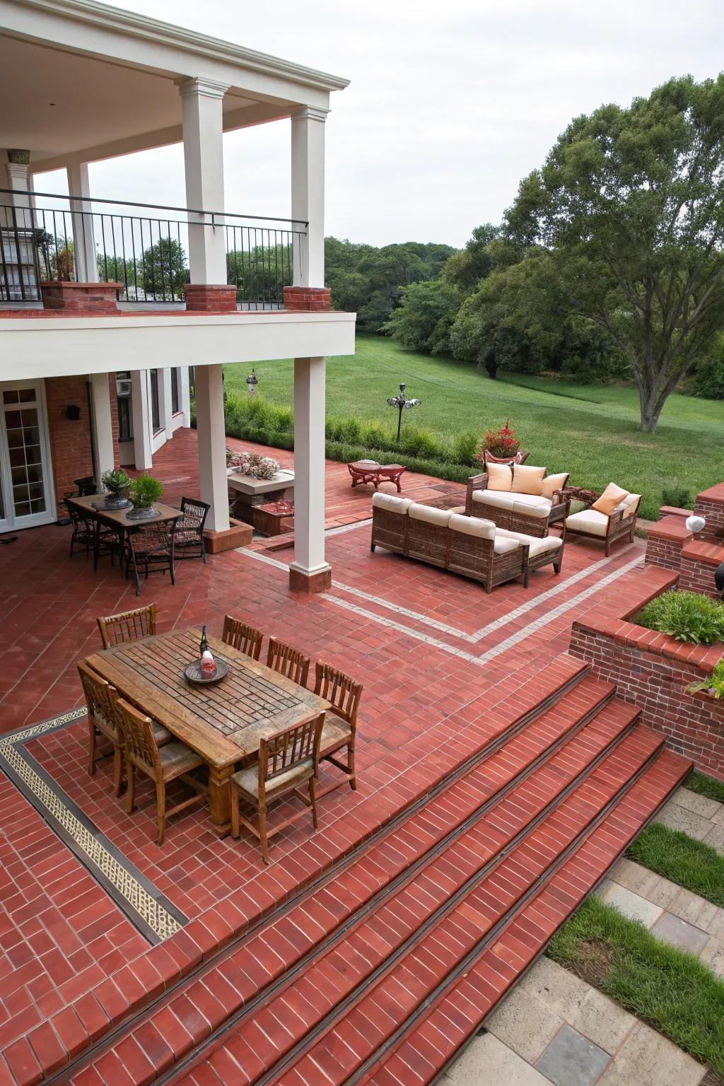 Multi-tiered patio adds sophistication and space.