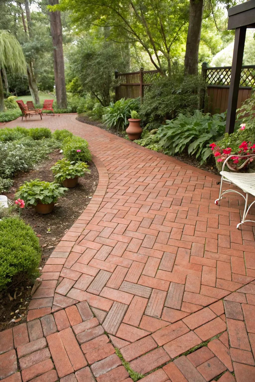 Herringbone pattern adds classic elegance to patios.
