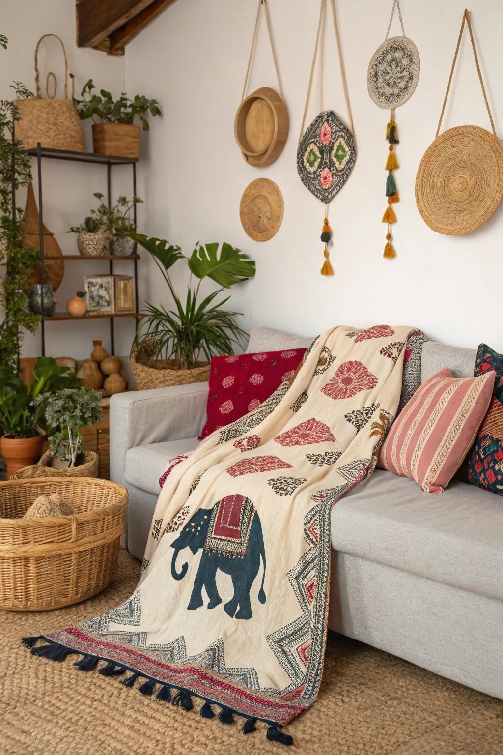 Bohemian decor featuring playful animal motifs.
