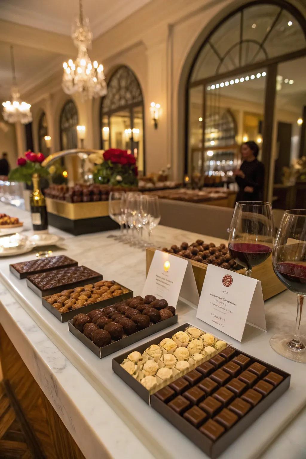 An elegant chocolate tasting bar featuring international flavors.