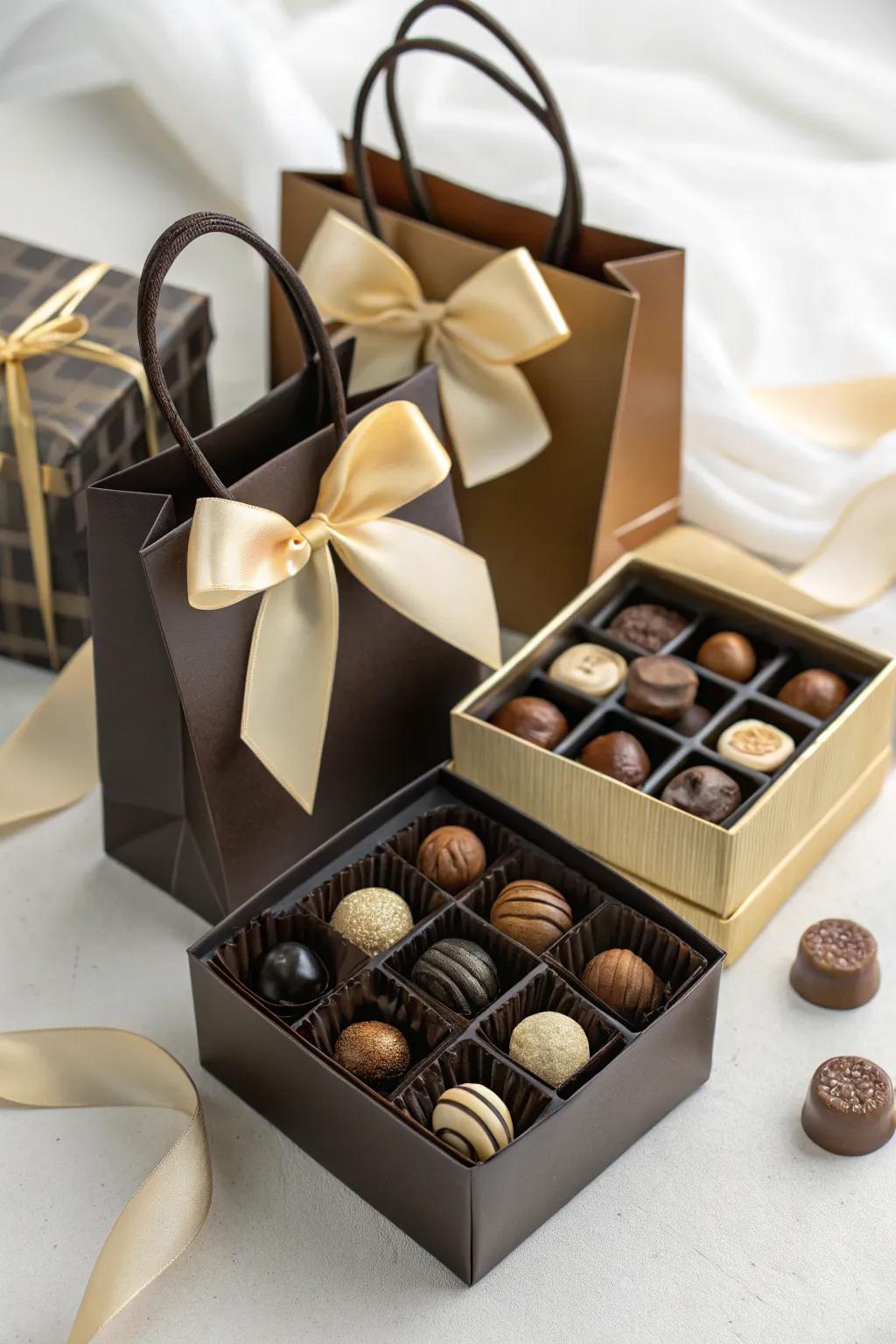 Charming chocolate gift bags for guests to take home.