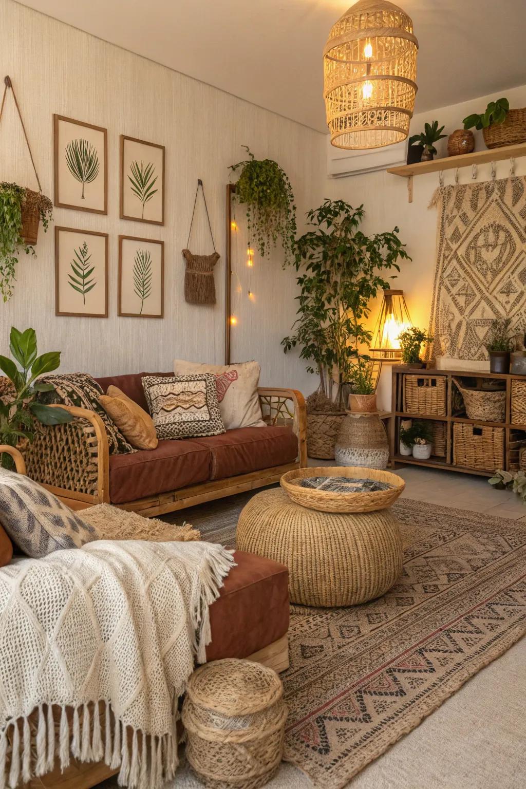 Natural fiber carpets add organic warmth and texture.