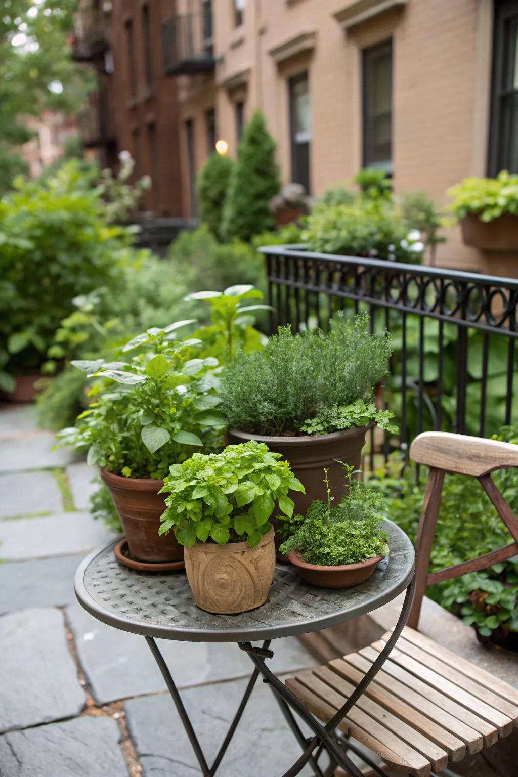 A charming potted herb garden providing fresh ingredients.