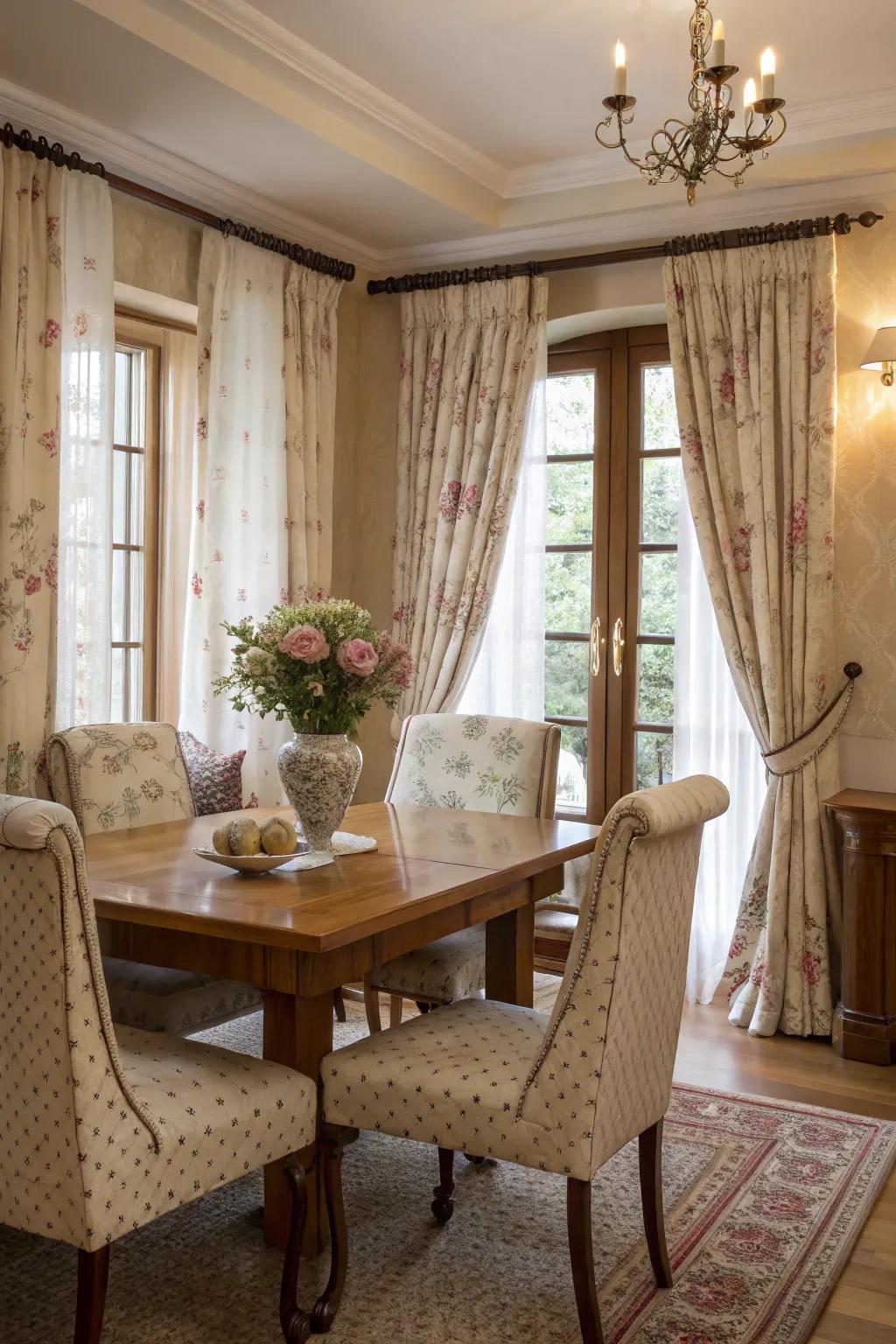 Delicate patterns add depth without overpowering your dining room.