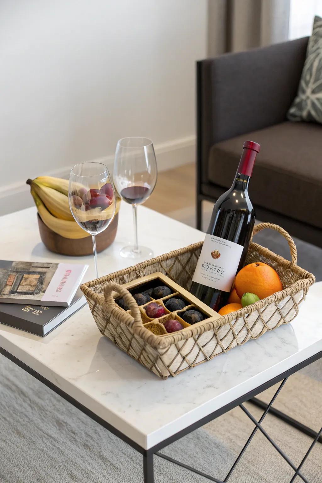 Minimalist gift basket emphasizing quality and simplicity.