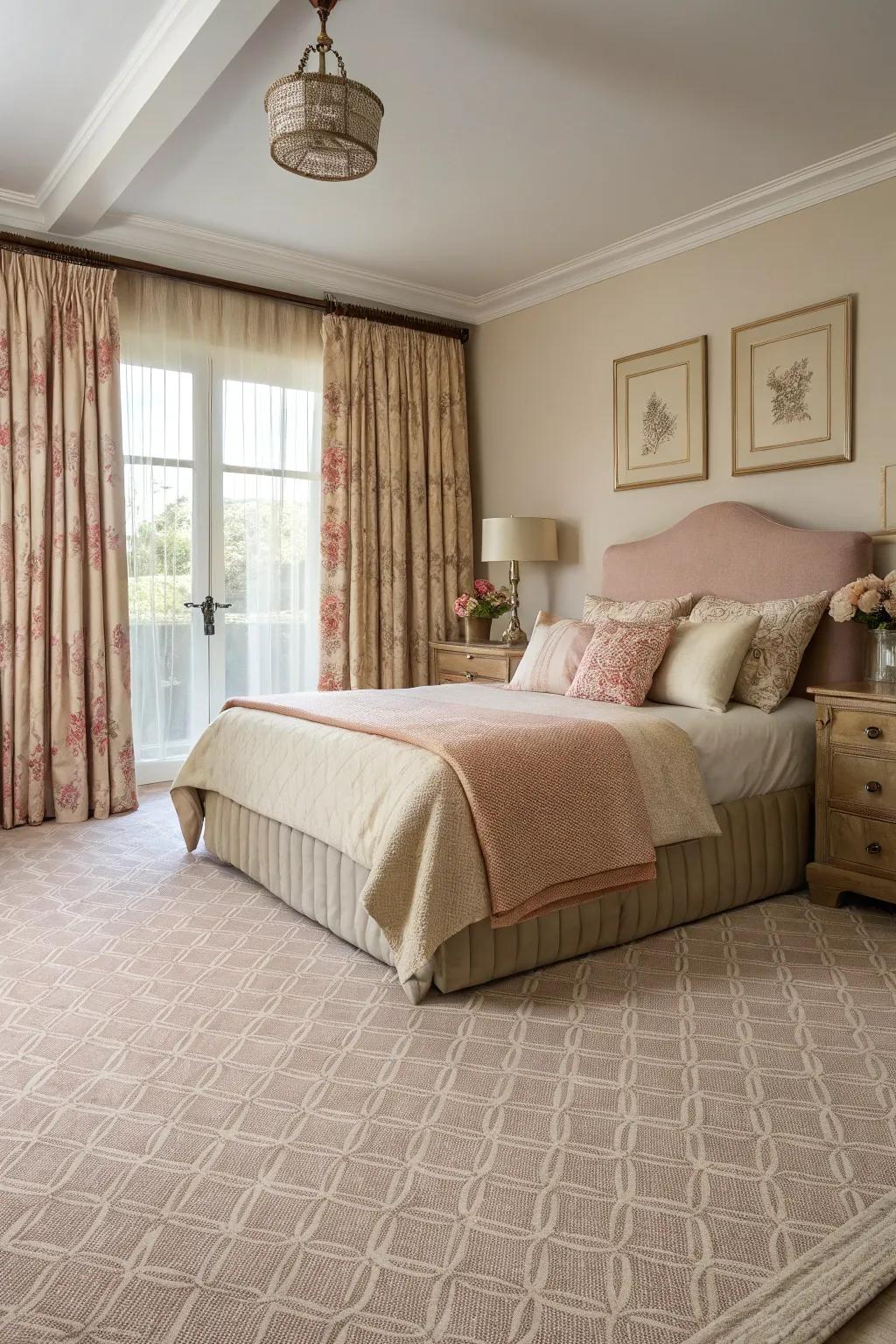 Coordinated decor creates a harmonious bedroom atmosphere.