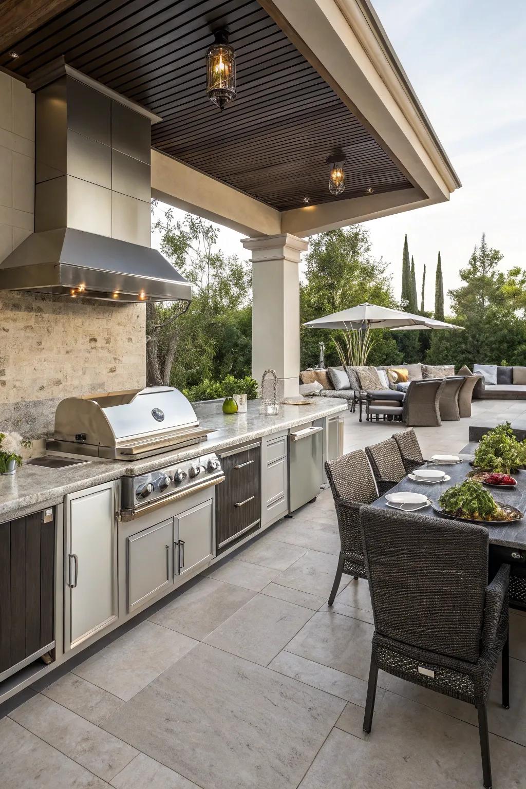 A fully equipped outdoor kitchen enhances alfresco dining.